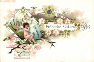 Húsvéti üdvözlet! / Fröhliche Ostern! / Easter greeting litho floral art postcard