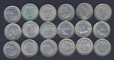 Hollandia 1936-41. 10c Ag (18x) 4klf évszámmal T:1/2,2,3+