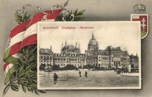 Budapest V. Országház. Magyar zászlós és címeres keret