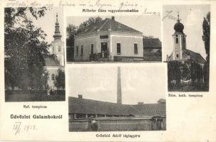 Galambok, Református és római katolikus templom, Grünfeld Adolf téglagyára, Milhofer Géza vegyeskereskedése és saját kiadása