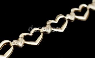 Ezüst(Ag) szíves nyaklánc és karkötő, jelzett, h: 19,5 és 45,5 cm, nettó: 9,3 g