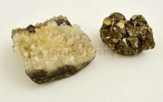 2 db szép ásvány (pirit és kvarc), 6x4x3 és 8x9x4 cm