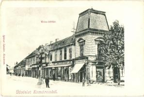 Komárom, Komárno; Weiss-bérház, Stern Samu, Goldmann József üzletei. Spitzer Sándor kiadása / tenement house, shops (EK)