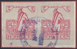 1919 Debrecen SZ.KIR.V. 1 sz. okirati illetékbélyegpár (7.000)