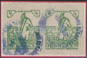 1919 Debrecen SZ.KIR.V. 3 sz. okirati illetékbélyegpár vastagabb papíron (6.000)