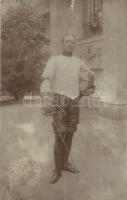 1910 Budapest, második helyezett tőrvívó / Hungarian fencer. photo (gyűrött / creased)