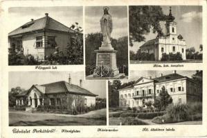 Perkáta, Főjegyzői lak, Mária szobor, községháza. állami általános iskola, római katolikus templom (kis szakadás / small tear)