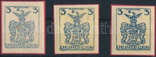 1920 Debrecen SZ.KIR.V. 3 db 17 sz. okirati illetékbélyeg (3.900)