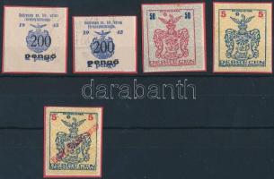 1921-1945 Debrecen 5 db okirati illetékbélyeg(7.300)