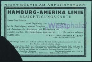 cca 1930 A Hamburg Amerika Linie Westphalia hajójára szóló jegy