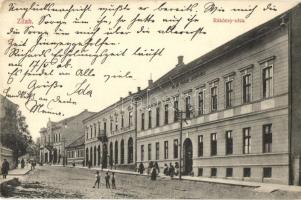 Zilah, Zalau; Rákóczi utca, Állami polgári leányiskola, Tigris szálló / street view, girl school, hotel (EK)