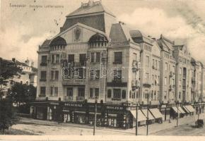 Temesvár, Timisoara; Belváros, Löffler palota, Holzer üzlete, postahivatal (képeslapfüzetből) / palace, shops, post office (from postcard booklet)