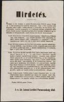 1853 Buda.Pest és Óbuda területén rögtönítélő bíróság felállításáról szóló rendelet hirdetménye, / Order about statarial tribunals, 25x40 cm