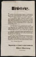 1851 Pest, Pest-Solt, Szolnok, Csongrád és Csanád megyék területén rögtönítélő bíróság felállításáról szóló rendelet hirdetménye, / Order about statarial tribunals, 25x40 cm