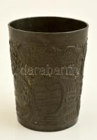 Díszes régi német ón pohár, jelzett, / Vintage German tin glass d: 7 cm