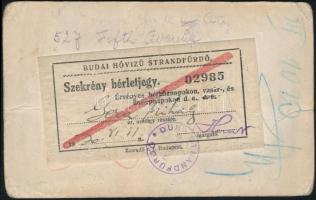 1920 Budai Hővizű Strandfürdő fényképes szekrény bérletjegy