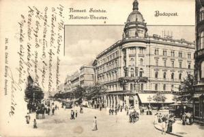 Budapest VIII. Nemzeti színház, Szikszay Ferenc étterme, villamosok. Divald Károly 241.  (EK)