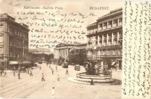 Budapest VIII. Kálvin tér, szökőkút, villamos