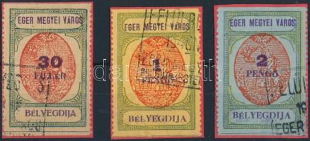 1931 Eger R.T.V. 27, 30 és 29 sz. okirati illetékbélyeg (7.500)