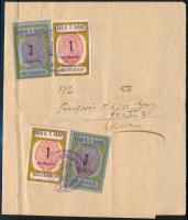 1922 Marhalevél 1K/3K Eger városi + forgalmi adó bélyegekkel vegyes lerovással