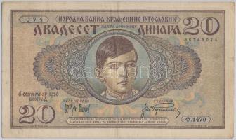 Jugoszlávia 1936. 20D T:III Yugoslavia 1936. 20 Dinara C:F