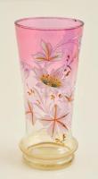 Virágmintás üvegpohár, kézzel festett, , nagyon apró lepattanásokkal, m: 16 cm