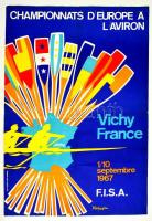 1967 A franciaországi evezős Európa-bajnokság plakátja, szakadásokkal, hajtott, 58x41 cm