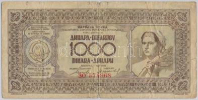 Jugoszlávia 1946. 1000 D T:III- Yugoslavia 1946. 1000 Dinara C:VG