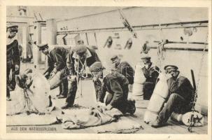 Aus dem Matrosenleben / K.u.K. Kriegsmarine, mariners on the board. Phot A. Beer + SMS Sankt Georg Marinerfeldpost