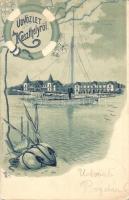 Keszthely, Balaton és Hullám szálloda, vitorlás hajó. Marton Móricz kiadása, Ottmar Zieher floral Art Nouveau litho (EK)