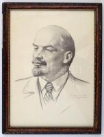 Lenin portré, üvegezett fa keretben, a kereten sérülések, képméret: 32x23 cm
