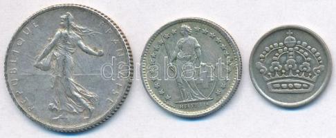 Vegyes: Franciaország 1915. 1Fr Ag + Svájc 1958. 1/2Fr Ag + Svédország 1952TS 10ö Ag T:2
Mixed: Fra...