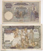 Szerbia / Német megszállás 1941. 100D + 1000D mindkettő jugoszláv bankjegyre nyomva T:III,III-
Serb...
