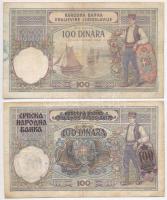 Vegyes: Jugoszlávia 1929. 100D + Szerbia / Német megszállás 1941. 100D jugoszláv bankjegyre nyomva, ...