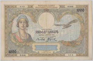 Jugoszlávia 1931. 1000D T:III,III- Yugoslavia 1931. 1000 Dinara C:F,VG Krause 29
