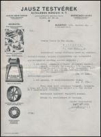 1929 Jausz Testvérek Általános Műszaki Rt. díszes fejléces számla, 29x22 cm