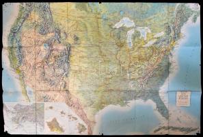 cca 1970-1980 Az Egyesült Államok térképe. Rand McNally Panoramic Map of the United States, a hajtások mentén szakadásokkal, a sarkoknál kis sérülésekkel, 87x132 cm./ Rand McNally Panoramic Map of the United States, with damages, 87x132
