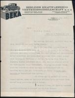 1927 Berliner Kraftfahrzeug Vertriebsgesellschaft (BEKA) díszes fejléces számla, szakadásokkal, 28x22 cm / German car manufacturer invoice, 28x22 cm