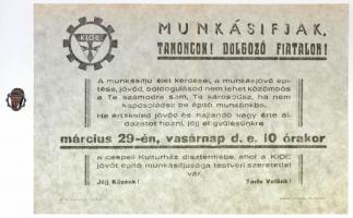 ~1920-1940. KIOE (Keresztény Ifjak Országos Egyesülete) festett fém gomblyukjelvény (15mm) + KIOE gyűlés szórólapja T:2