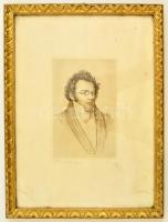 Olvashatatlan jelzéssel: Franz Schubert portréja, rézkarc, papír, üvegezett fa keretben, 16×11 cm