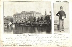 Lugos, Lugoj; M. kir. állami főgimnázium, tanuló. Auspitz Adolf kiadása / grammar school, student (EB)