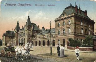Temesvár, Timisoara; Józsefváros, vasútállomás, hintó / Bahnhof / railway station, chariot (EB)