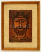 Jelzés nélkül: Szent László, pirogravűr, fa, keretben, 29×20,5 cm