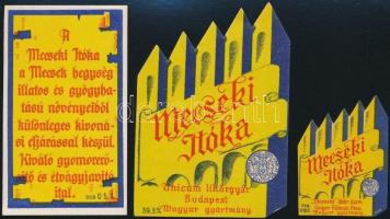cca 1938 Mecseki Itóka Italcímke, 3 db, Unicum Likőrgyár, Geiger Kálmán, 5,5x4 és 10x7 cm közti méretben