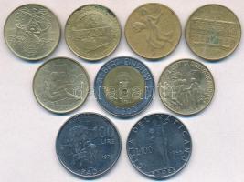 Olaszország 9db-os forgalmi emlékérem tétel, benne: 1979R 100L rozsdamentes acél FAO + 1980R-1997R 200L Al-Br (5xklf) + San Marino 1984R 500L Albert Einstein + Vatikán 1955. 100L rozsdamentes acél XII. Pius + 1994. 200L Al-Br Droghasználat áldozatainak megsegítése T:2-3 patina, ph Italy 9pcs of commemorative coins, including: 1979R 100 Lire Stainless Steel FAO + 1980R-1997R 200 Lire Al-Br (5xdiff) + San Marino 1984R 500 Lire Albert Einstein + Vatican 1955. 100 Lire Stainless Steel Pius XII + 1994. 200 Lire Al Helping Victims of Drug Abuse C:XF-F patina, edge error