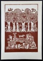 Molnár Gabriella (1940-) Kirándulók. Szita, papr. Jelzett, 52x37 cm