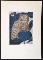 Reich Károly (1922-1988): Éjszaka. Linómetszet, papír, jelzett. 38x25 cm