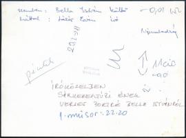 Bella István költő, műfordító, Lázár Ervin (háttal), sajtófotó, Vörös Ilona felvétele, a hátoldalán ...