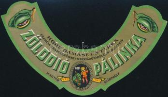 cca 1920 Hobé Damase és Társa zölddió pálinka italcímke, Globus, litho, 4x16,5 cm