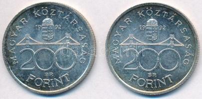 1992. 200Ft Ag "MNB" (2x) T:2 patina